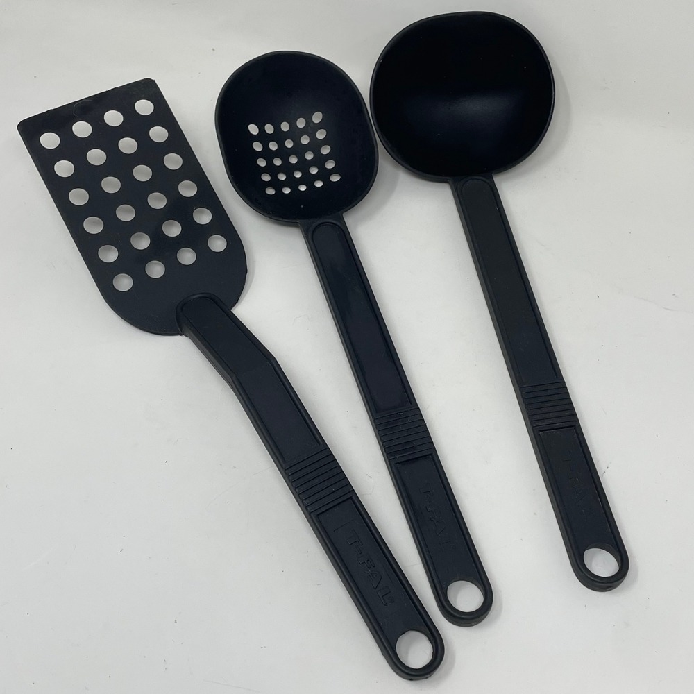 T-Fal 3 Piece Black Nylon Kitchen Utensil Set Spatula Slotted Spoon Ladle Canada
